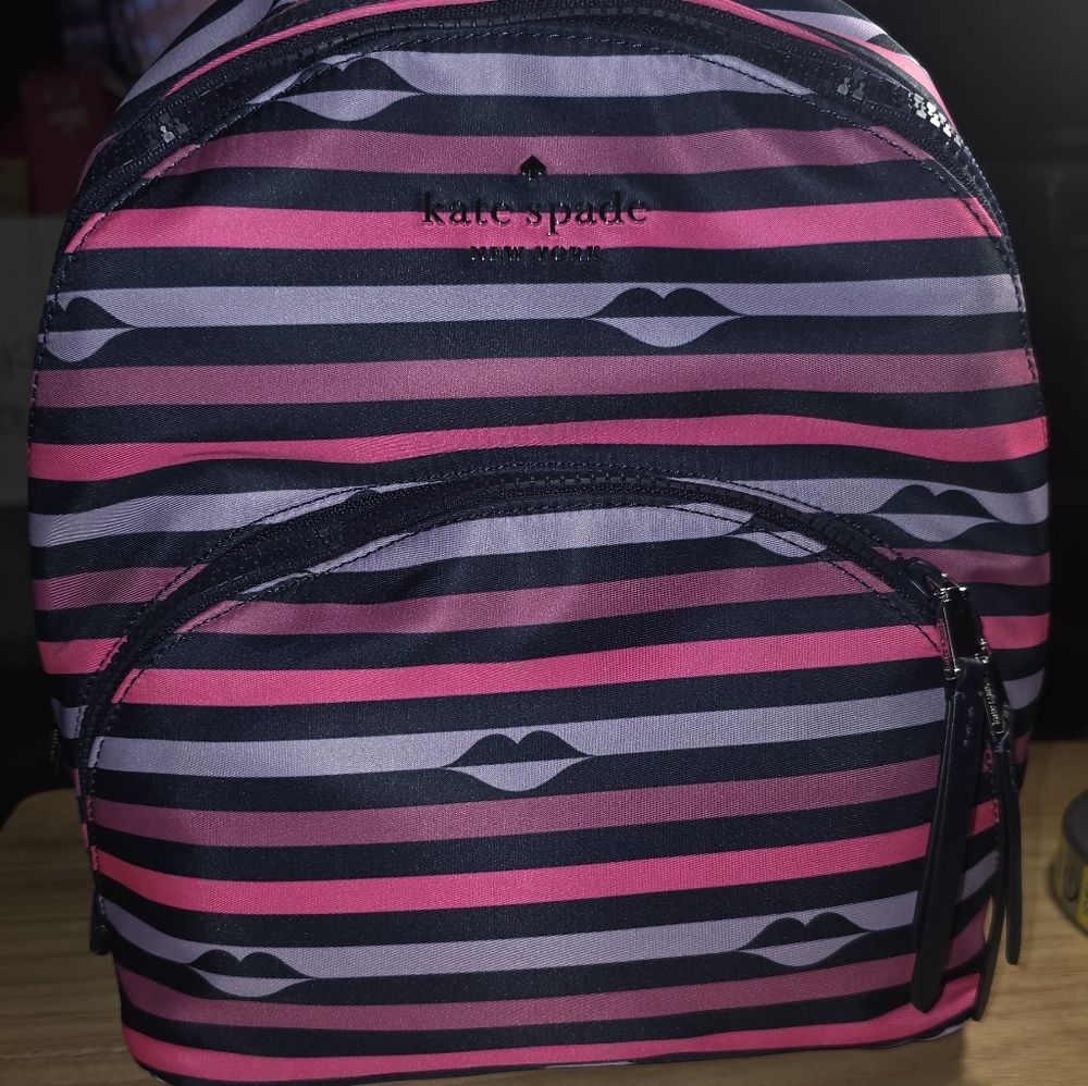 Kate Spade Pink and Black Striped Backpack
